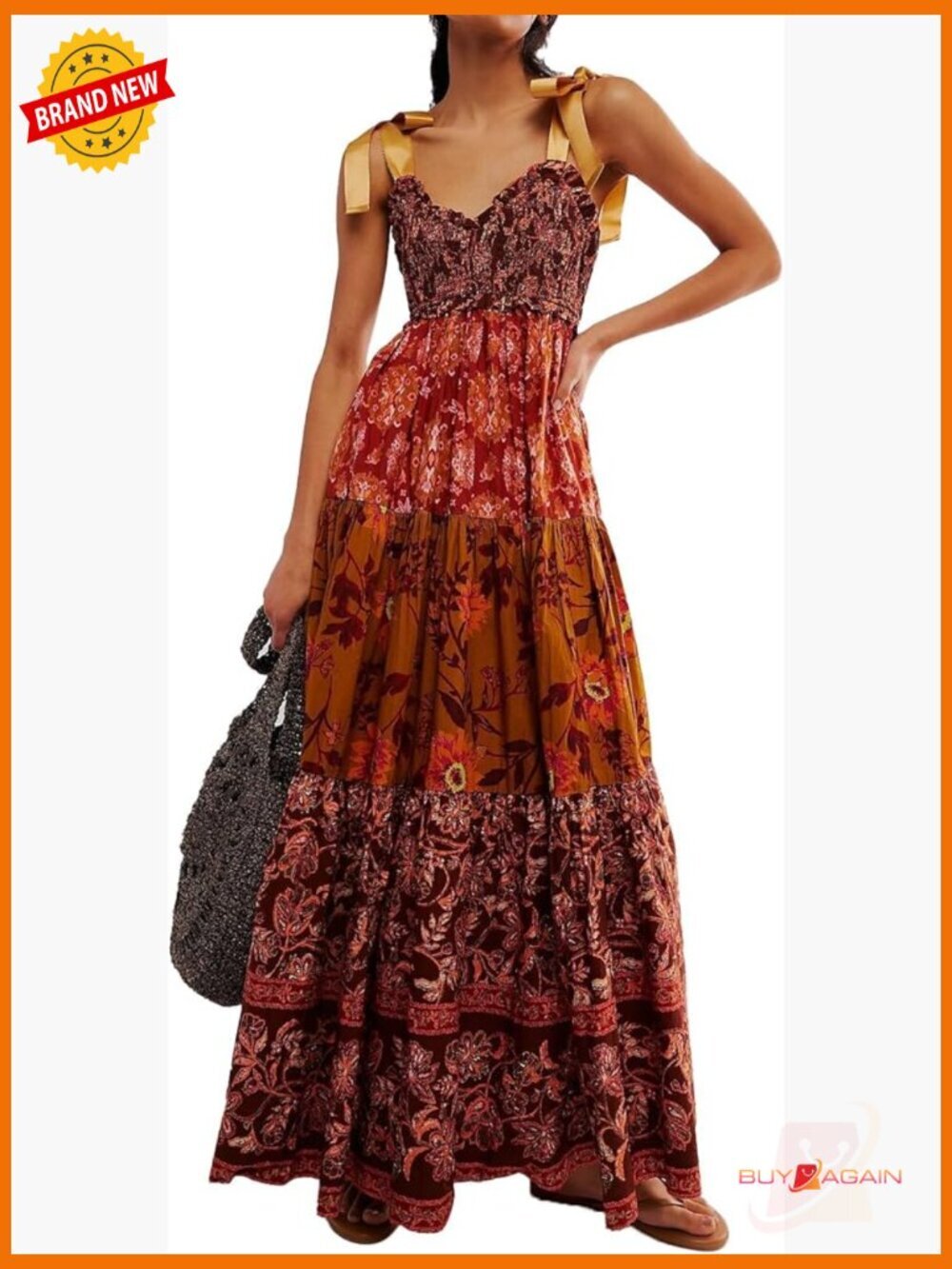 Floral Maxi Dress with Pockets Smocked Sleeveless Boho Sundress